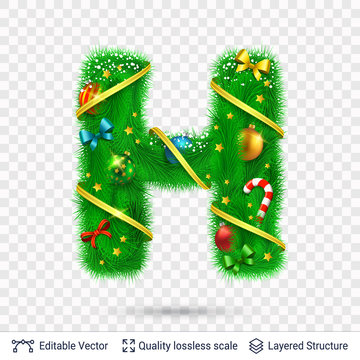 Holiday decorative letter of fir tree with toys.