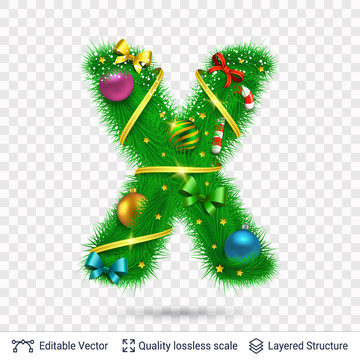 Holiday decorative letter of fir tree with toys.