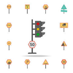Poster - Traffic alerts colored icon. Detailed set of color road sign icons. Premium graphic design. One of the collection icons for websites, web design, mobile app