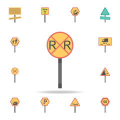 Railroad cross sign colored icon. Detailed set of color road sign icons. Premium graphic design. One of the collection icons for websites, web design, mobile app