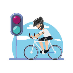 Poster - man ride bike with trafic light character