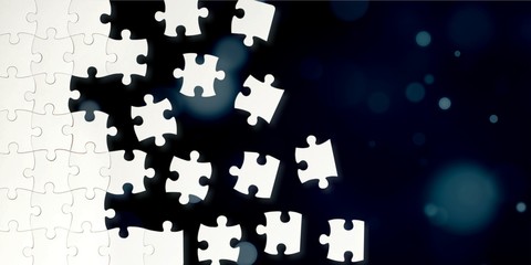 Wall Mural - White puzzle pieces on blue background