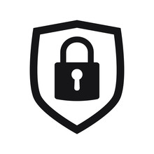 Shield Security With Lock Symbol. Protection, Safety, Password Security Vector Icon Illustration. Firewall Access Privacy Sign. Lock Security Icon For Login Page. Website Guard Emblem.