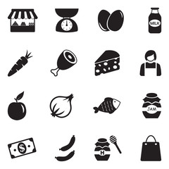 Market Place Icons. Black Flat Design. Vector Illustration. 