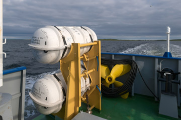 Life saving raft container on ship