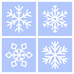 Poster - Snowflakes. White on blue background. Set