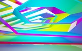 Fototapeta  - Abstract dynamic interior with gradient colored objects. 3D illustration and rendering