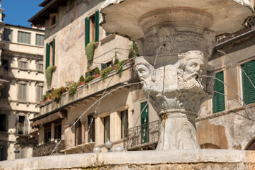 Wall Mural - Fountain in Piazza delle Erbe in Verona - Italy