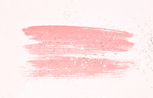 Abstract Pink Watercolor Splash And Golden Glitter In Vintage Nostalgic Colors.