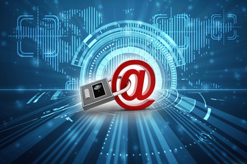 Poster - 3d rendering E-mail symbol with lock. Internet security concept