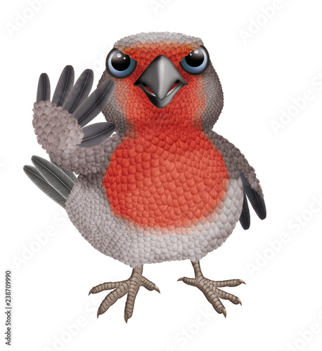 Oiseau Rouge Gorge Isole Dessin Anime Blanc Illustration Attitude Joli Drole Jouet 3 D Robin Rouge Caractere Nature Couleur Stock Illustration Adobe Stock