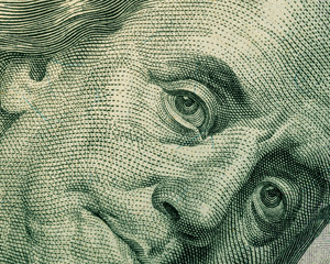 Wall Mural - Benjamin Franklin portrait one hundred dollar bill. Macro shot. United States money close-up.