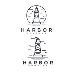 Poster - Simple Monoline Lighthouse / Searchlight logo design inspiration - Vector