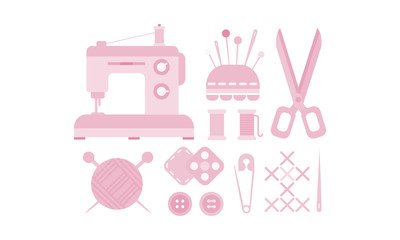 Sticker - Sewing and needlework icons set, tailoring, dressmaking vector Illustration