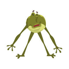 Wall Mural - Bewildered frog, funny amfibian animal cartoon character vector Illustration on a white background