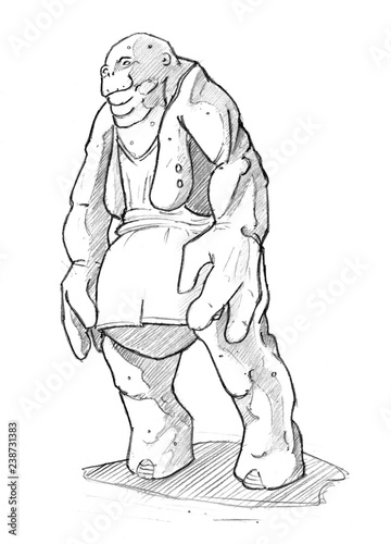 Fotografía Black and white grunge pencil concept art drawing of fantasy giant or alien character