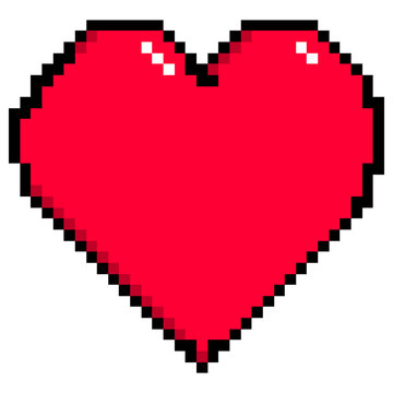 Red heart created in the style of pixel art. Design graphic element saved as a vector illustration