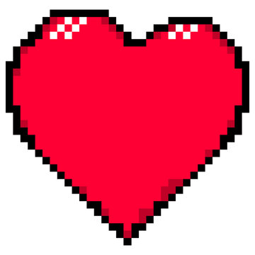 Red heart created in the style of pixel art. Design graphic element saved as a vector illustration