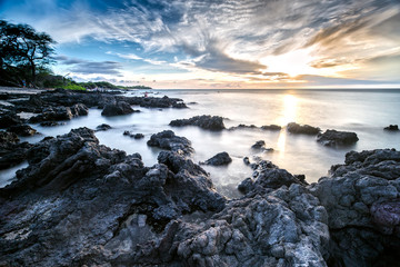 Sunset at Anaehoomalu Beach in Big Island, Hawaii