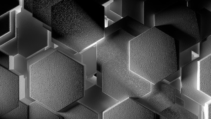 Poster - 3d illustration of abstract futuristic background from many different hexagons, honeycomb made of ir