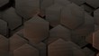3D illustration of abstract futuristic background from many different hexagons, honeycomb wood, idea for screensaver and background. 3D rendering.