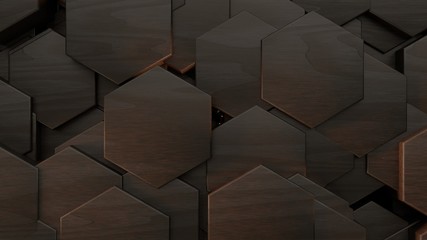 Poster - 3D illustration of abstract futuristic background from many different hexagons, honeycomb wood, idea for screensaver and background. 3D rendering.