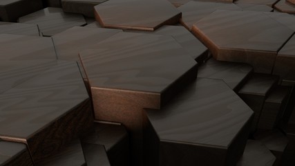 Poster - 3D illustration of abstract futuristic background from many different hexagons, honeycomb wood, idea for screensaver and background. 3D rendering.