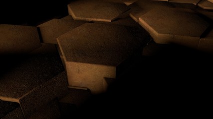 Poster - 3D illustration of abstract futuristic background from many different hexagons, honeycomb wood, idea for screensaver and background. 3D rendering.
