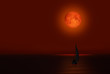 © muratart - Big bloody red moon with lone yacht- Lunar eclipse 'Elements of this image furnished by NASA '