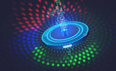 Poster - Digital data protection. Internet security in the global network. Concept cyberspace of the future. 3D illustration on an abstract, technological background.