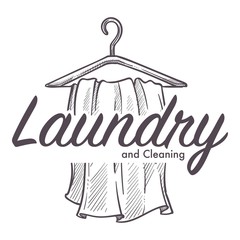 Wall Mural - Laundry and cleaning service logotype monochrome sketch outline