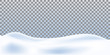 Realistic snowdrift isolated on transparent background. Snowy landscape. Vector illustration with snow hills.