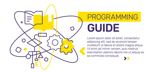Vector creative template composition with programming abstract illustration with header, text on white background.