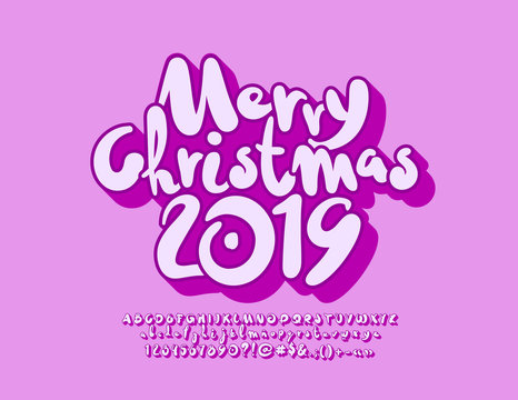 Vector Merry Christmas 2019 Greeting Card with hand written Font. Creative Alphabet Letters, Numbers and Symbols.