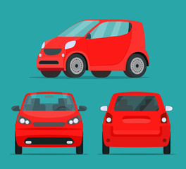 Compact city car two angle set. Vector flat illustration