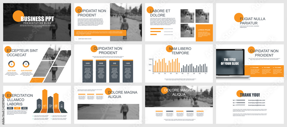 Business presentation slides templates from infographic elements. Can be used for presentation, flyer and leaflet, brochure, corporate report, marketing, advertising, annual report, banner, booklet. - obrazy, fototapety, plakaty 