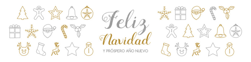 Wall Mural - Feliz Navidad y Prospero Ano Nuevo - spanish Christmas wishes. Vector.