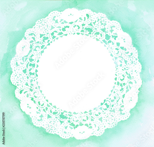 Valokuva Watercolor Doily Background. Painted Lace Doily