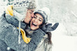 canvas print picture - happy love couple in winter 