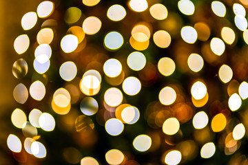 Poster - Christmas home room with tree and festive bokeh lighting, blurred holiday background