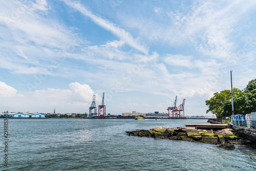 Fotografía Industrial harbor with cranes on the quay