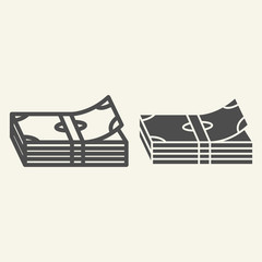Poster - Money stack line and glyph icon. Banknotes vector illustration isolated on white. Bundle of notes outline style design, designed for web and app. Eps 10.