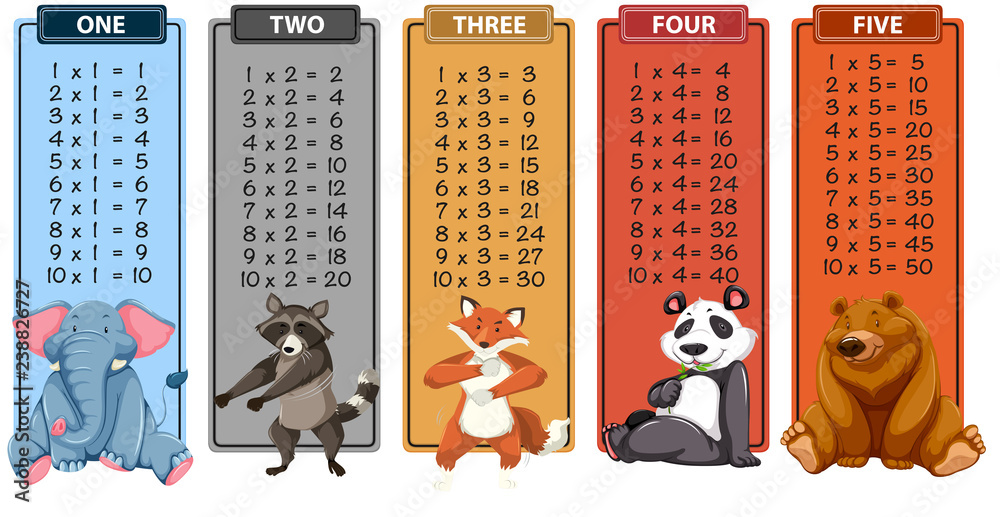 Set of animal times table Stock Vector | Adobe Stock