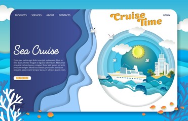 Vector paper cut sea cruise landing page website template