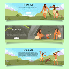 Stone Age Vector Web Banner Template Set