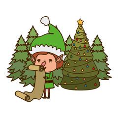 Wall Mural - elf with list gifts and christmas tree avatar character