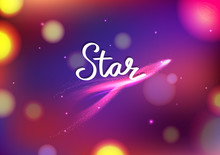 Magic Stars Fantasy Blurry Bokeh Abstract Background, Comets Sparkle Traveling Galaxy And Space Greeting Card Festival Celebration Party Event Concept Vector Illustration