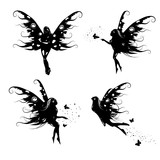 Fototapeta Motyle - Fairy silhouette collection sets isolated on white space background, fantasy miracle nature vector illustration