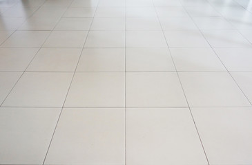 Poster - White rectangular tiles flooring pattern surface texture. Close-up of interior design decoration background