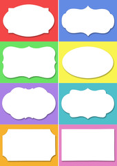 Wall Mural - set of white label with different shape on different colourful background.